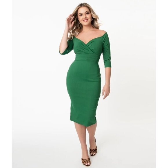 NWT Unique Vintage Green Shailene Pencil Wiggle Dress XS-S - Picture 1 of 12